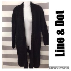 Line & Dot Open Front Cardigan Duster Black Sz S